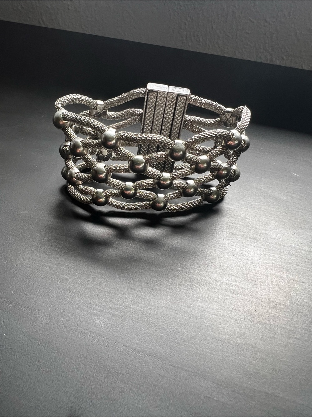 Chainmail Beaded Silver Tone Magnetic Renaissance Bracelet